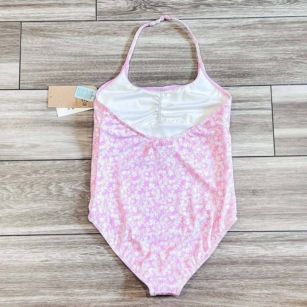 NWT! Billabong Girls Sweet Waves Pink Dream Halter One Piece Swimsuit Size 10